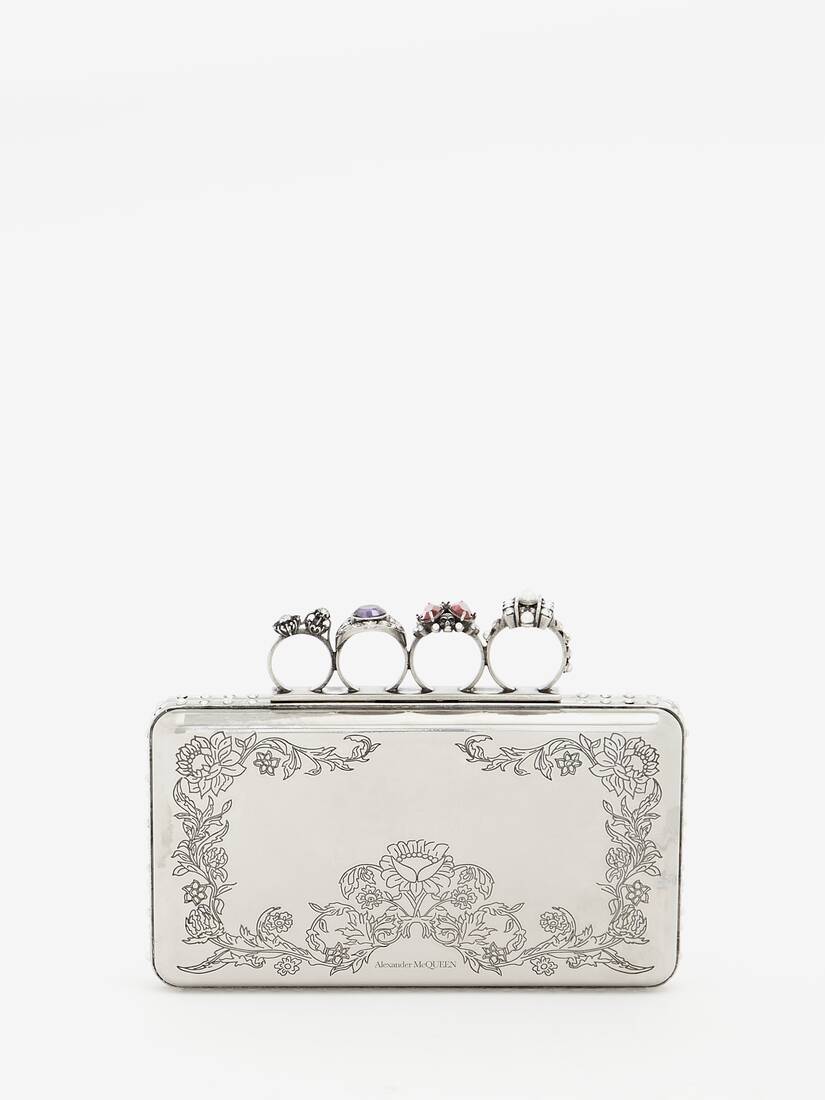 Bolsos De Mano Alexander McQueen Jewelled Four-Ring Metal Engraved Case Mujer - Plateados - Mexico 5